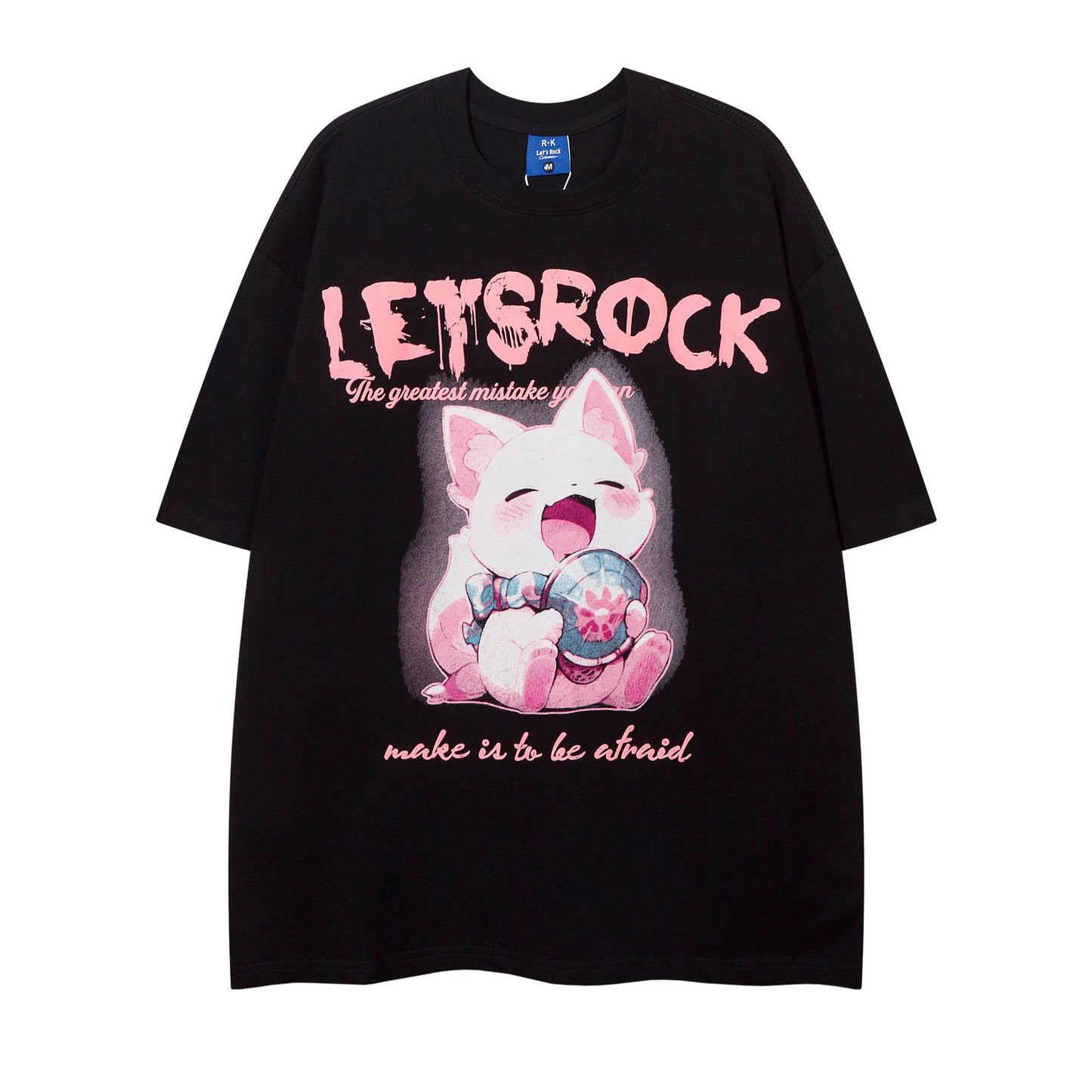 Retro Cartoon Cat Print Tee - Harajuku Style