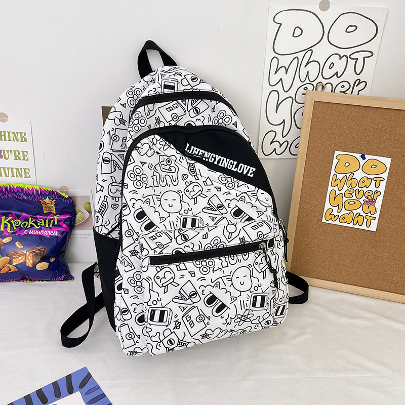 Harajuku Style Girl Student Backpack with Graffiti Design