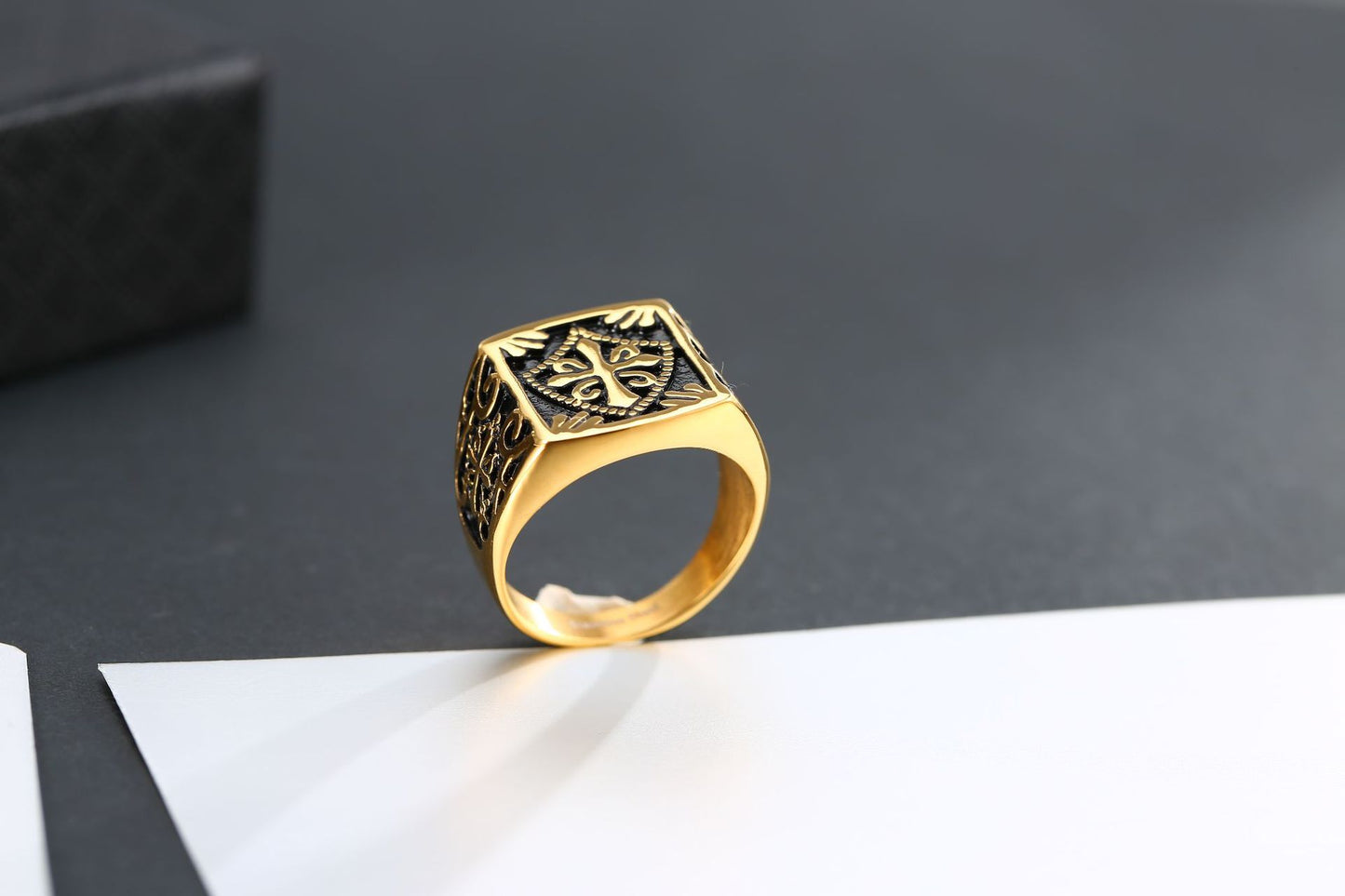 Vintage Gold Geometric Open Ring - Unisex Handmade Jewelry