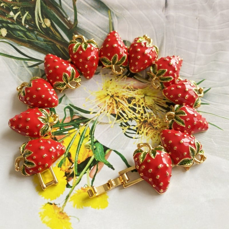 Playful Strawberry Enamel Glaze Bracelet