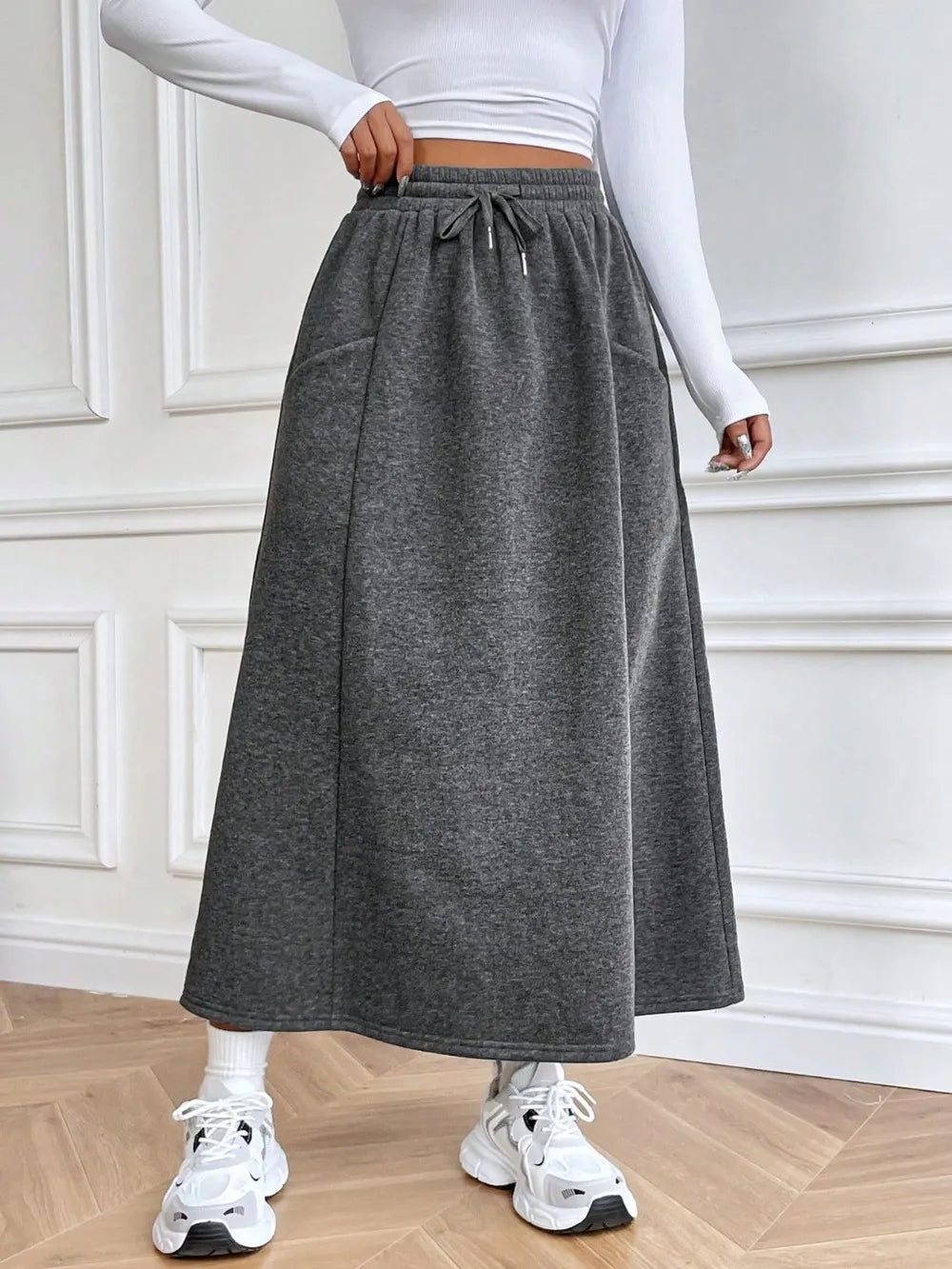 Playful Drawstring Midi Skirt with Pockets