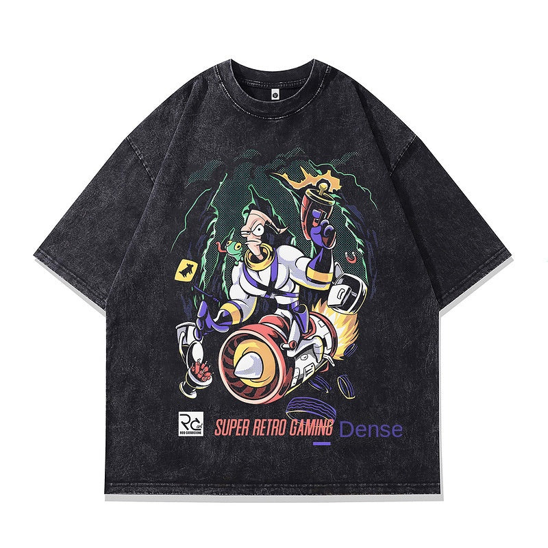 Harajuku Cartoon Print Men's Tee - Pure Cotton Casual Shirt