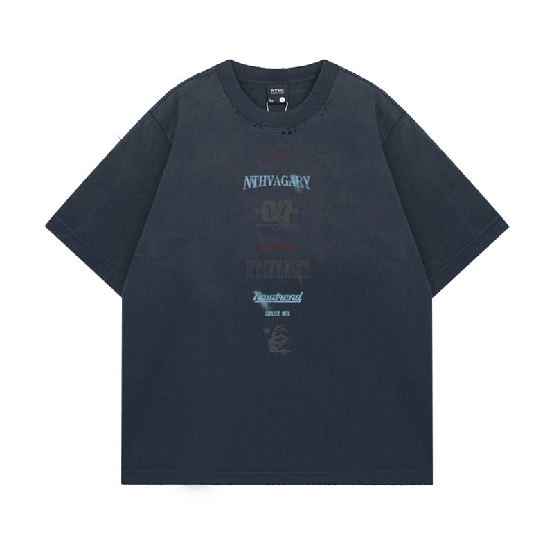 Harajuku-Inspired Half-Spray Letter Print Tee for Men