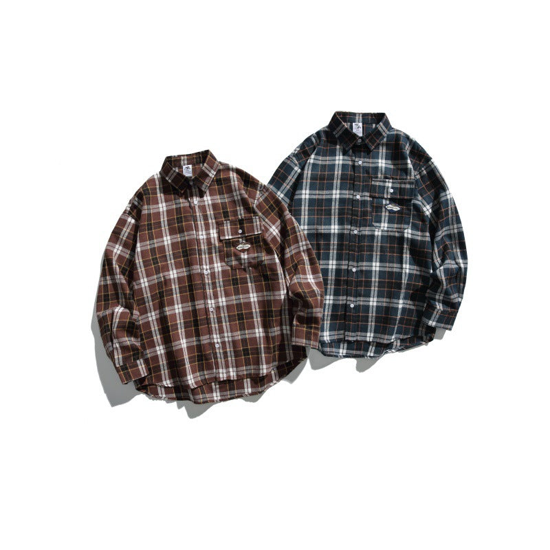 Color Blocked Plaid Long Sleeve Casual Shirt