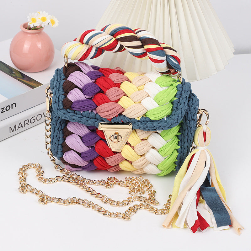 Harajuku Chic Hand-Woven Crossbody Bag with Chain