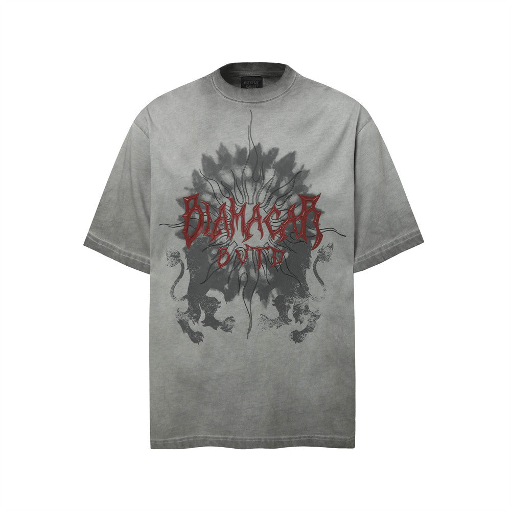 Harajuku Style Ink Lotus Abstract Print Short Sleeve T-Shirt