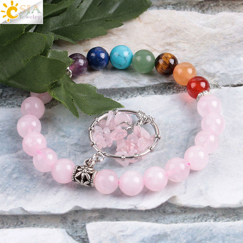 Handmade Pink Crystal Tree of Life Bracelet