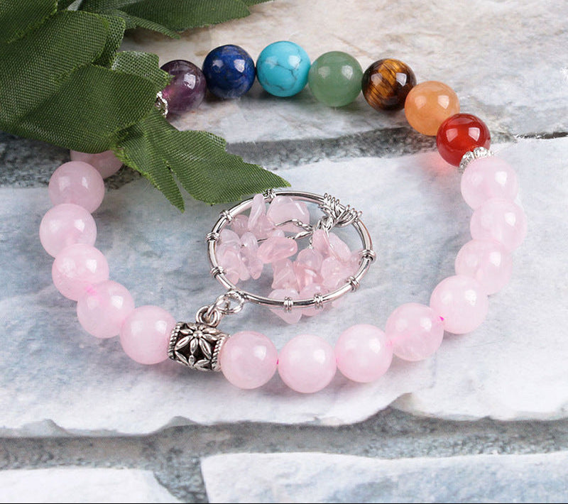 Handmade Pink Crystal Tree of Life Bracelet