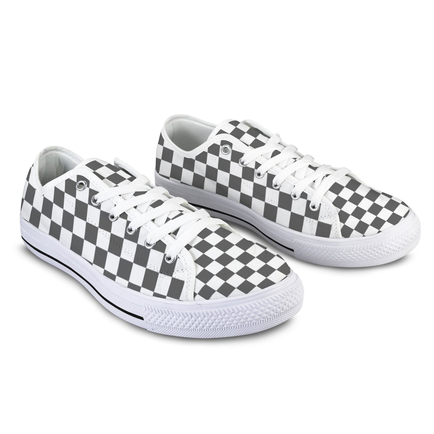 Dark Gray and White Checkerboard Low Top Women's Shoes
