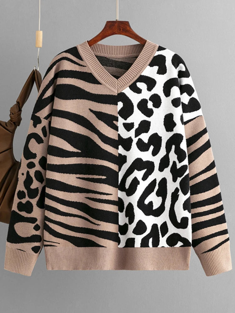 Autumn/Winter Leopard Color Block Sweater