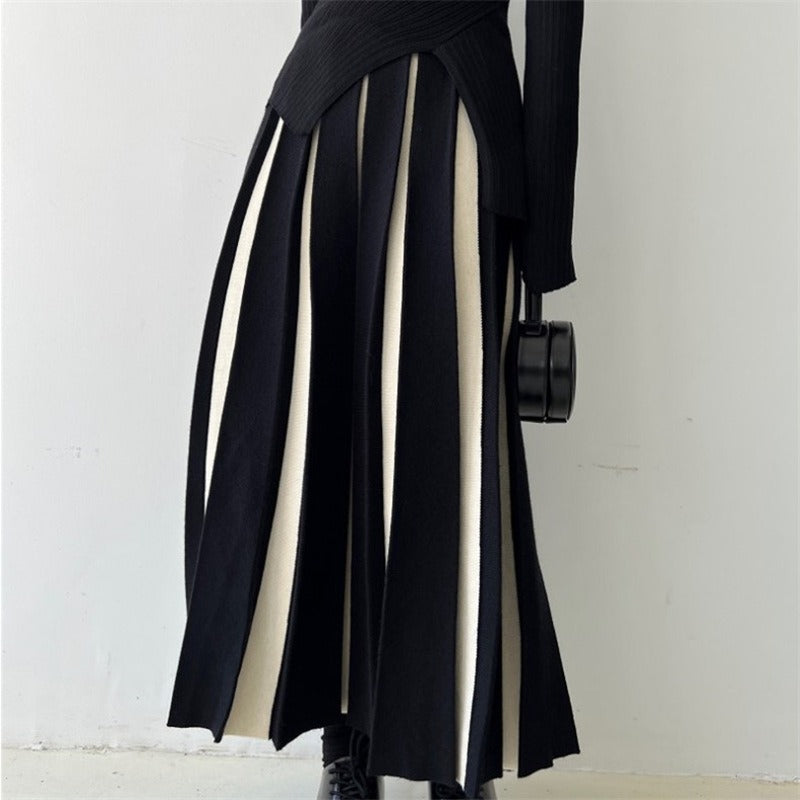 Harajuku Style Casual Hit Color Knitted A-Line Skirt