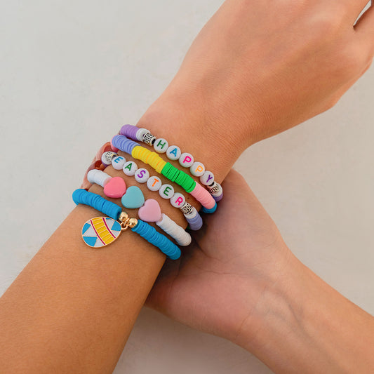 Playful Easter Soft Ceramic Letter Bracelet Set