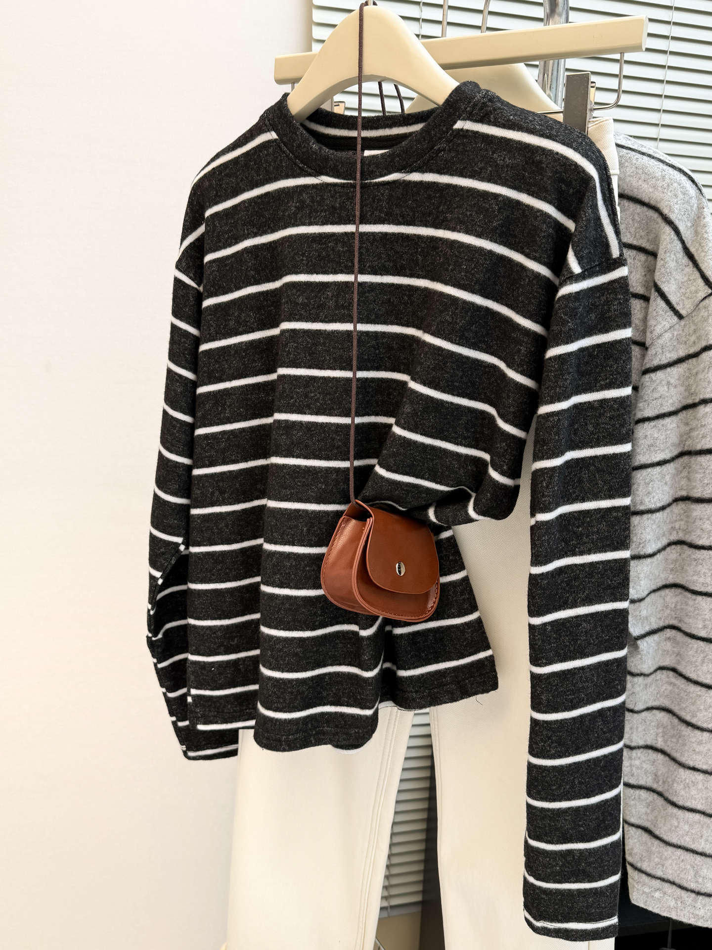 Striped Long Sleeve T-Shirt for Women - Fleece-Lined Casual Loose Fit Top