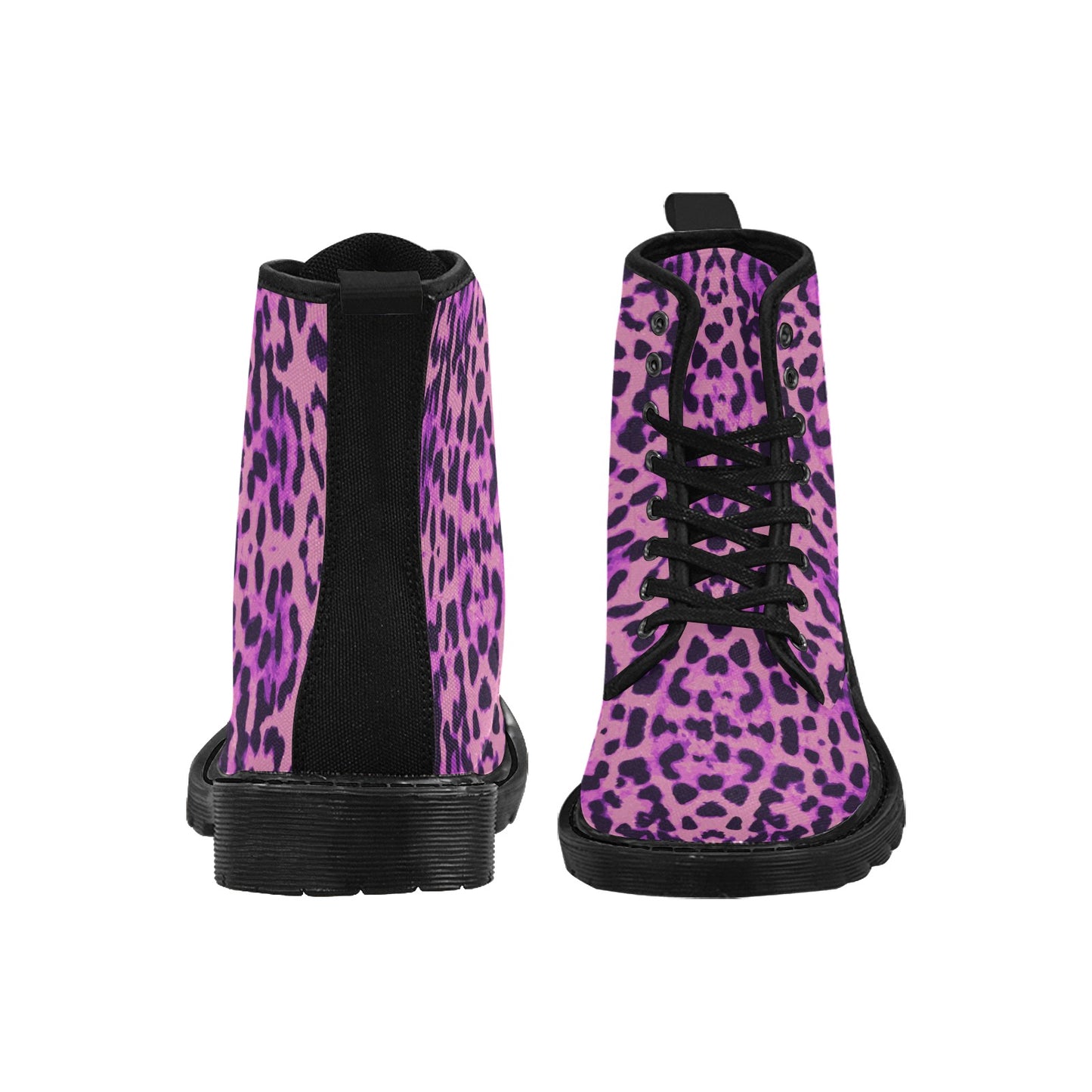 Purple Leopard Cheetah Women's Lace Up Canvas Boots