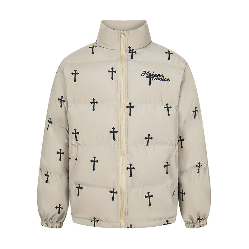 Print Stand Collar Cotton Coat Warm Puffer Jacket Thick Outerwear