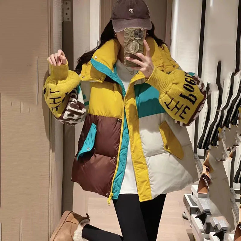 Harajuku Style Letter Stitched Down Jacket for Women