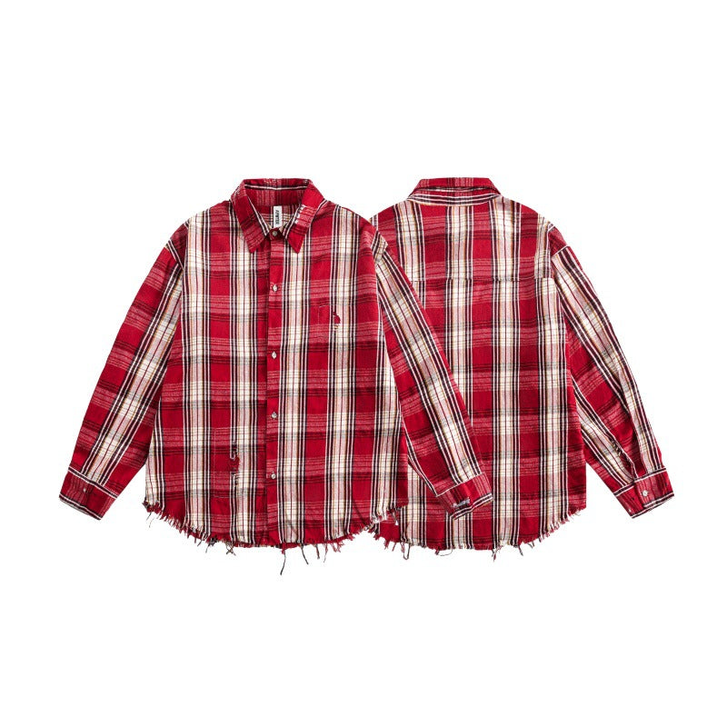 Broken Border Plaid Long Sleeve Shirt - Unisex