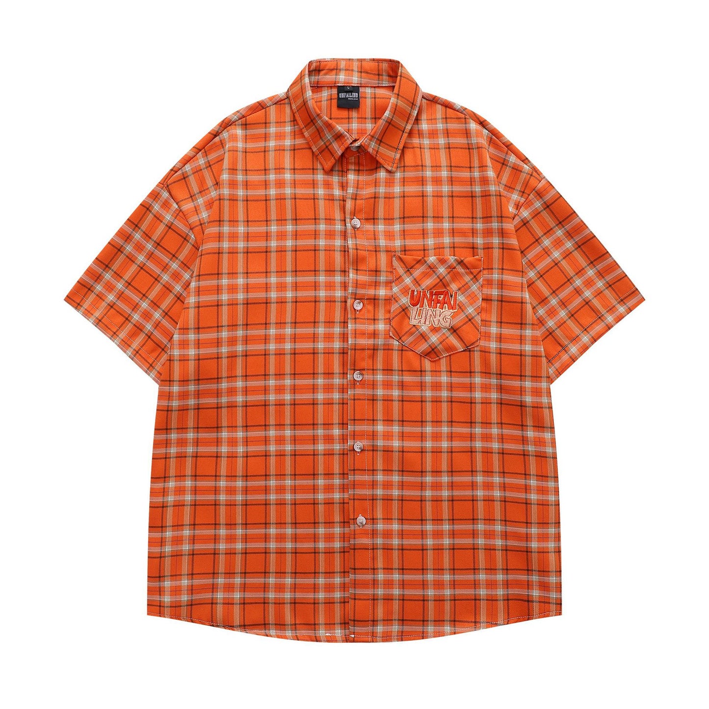 Retro Letter Embroidery Plaid Loose Casual Shirt