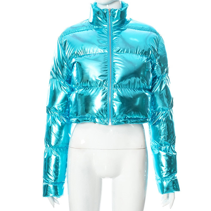 Harajuku Style Gloss Pink Lapel Cotton-Padded Jacket