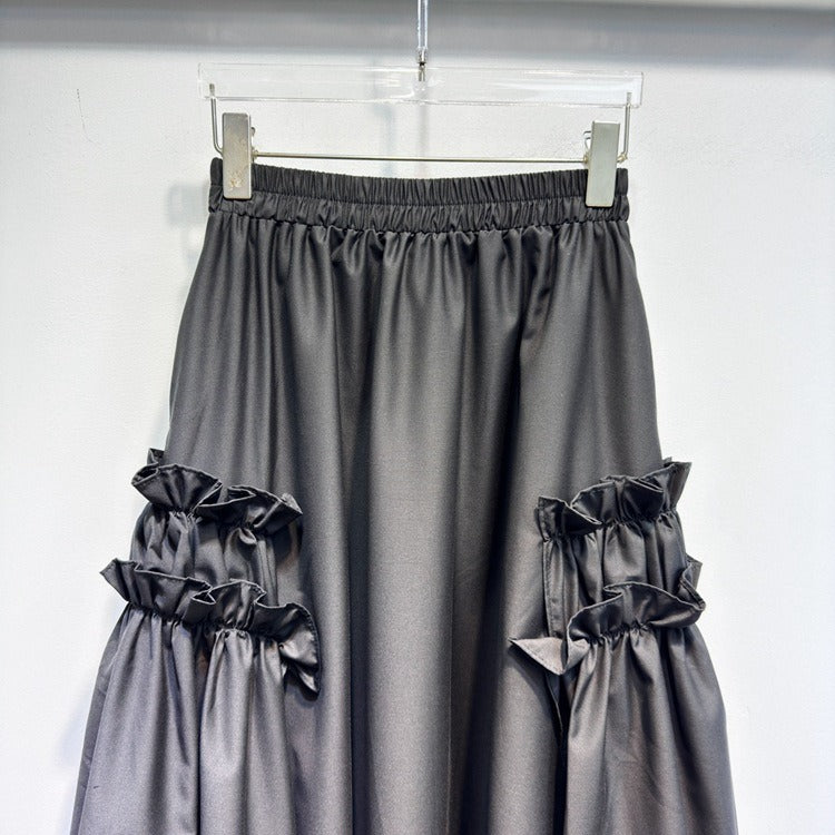Playful Ruffle Edge Black Irregular Skirt