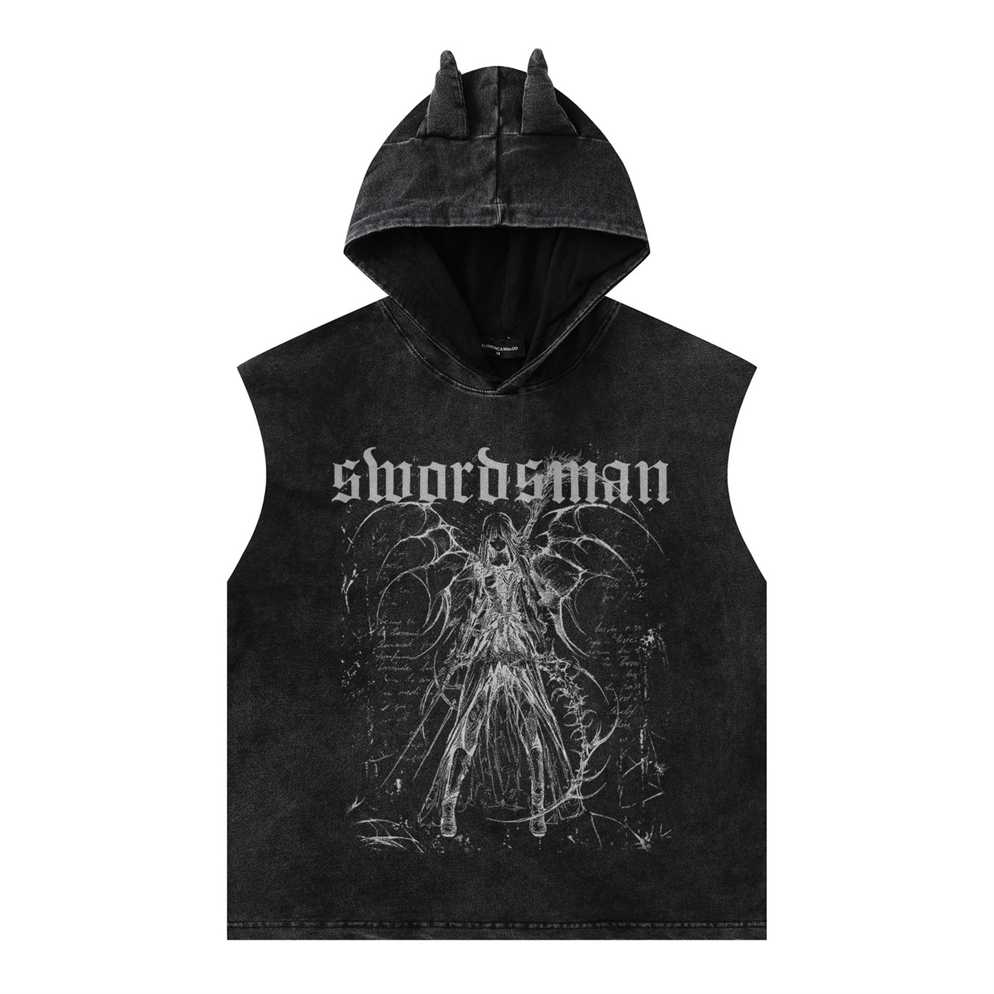 Harajuku-Inspired Water-Washed Sleeveless Hooded T-Shirt Vest