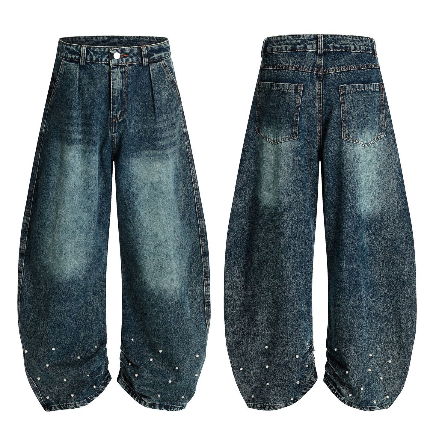 Harajuku Style Wide Leg Wash Denim Jeans