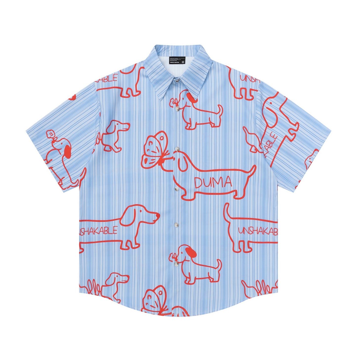 Dachshund Puppy Print Vertical Striped Shirt