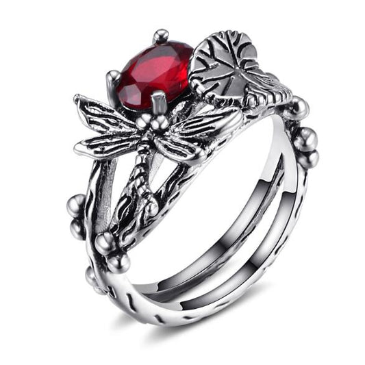 Black Lotus Leaf Dragonfly Party Ring