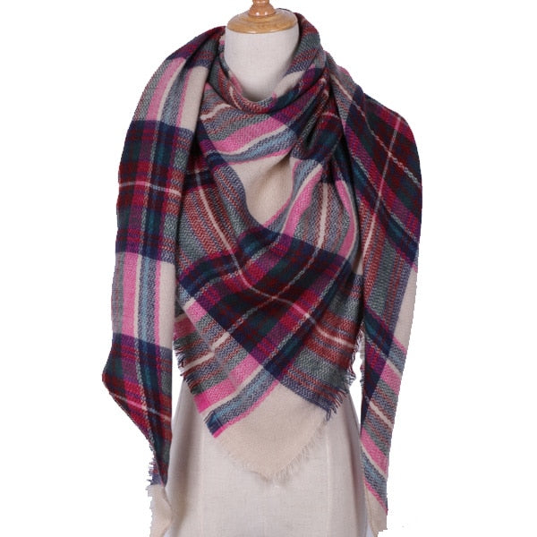 Harajuku Style Winter Triangle Scarf - Cashmere Plaid Shawl