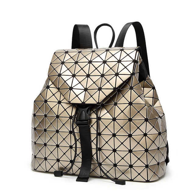 Luminous Geometric Plaid Sequin Backpack for Women