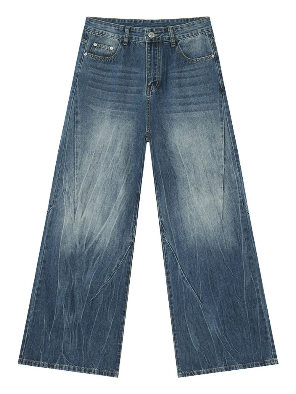 Washed Lightning Pattern Wide Leg Jeans - Harajuku Style
