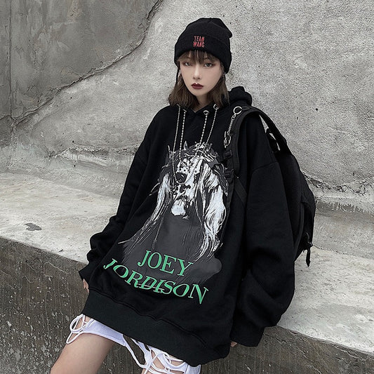 Harajuku Cartoon Print Plush Hooded Sweater