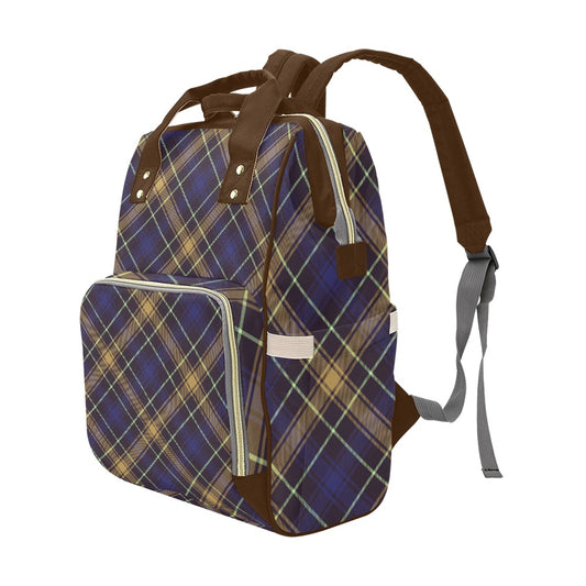 College Navy Blue Plaid Multi-Function Backpack