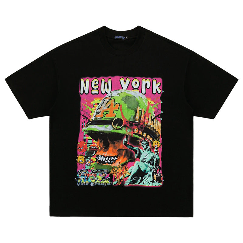 Men's Vintage Print Harajuku Style Loose Tee