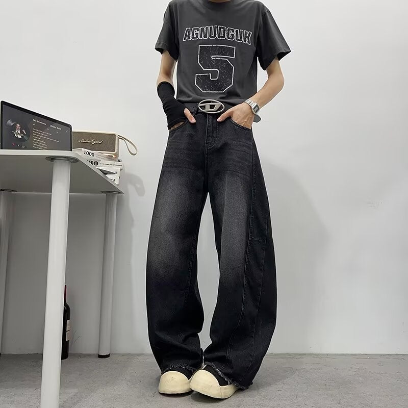 Washed Retro Deconstructed Black Grey Jeans