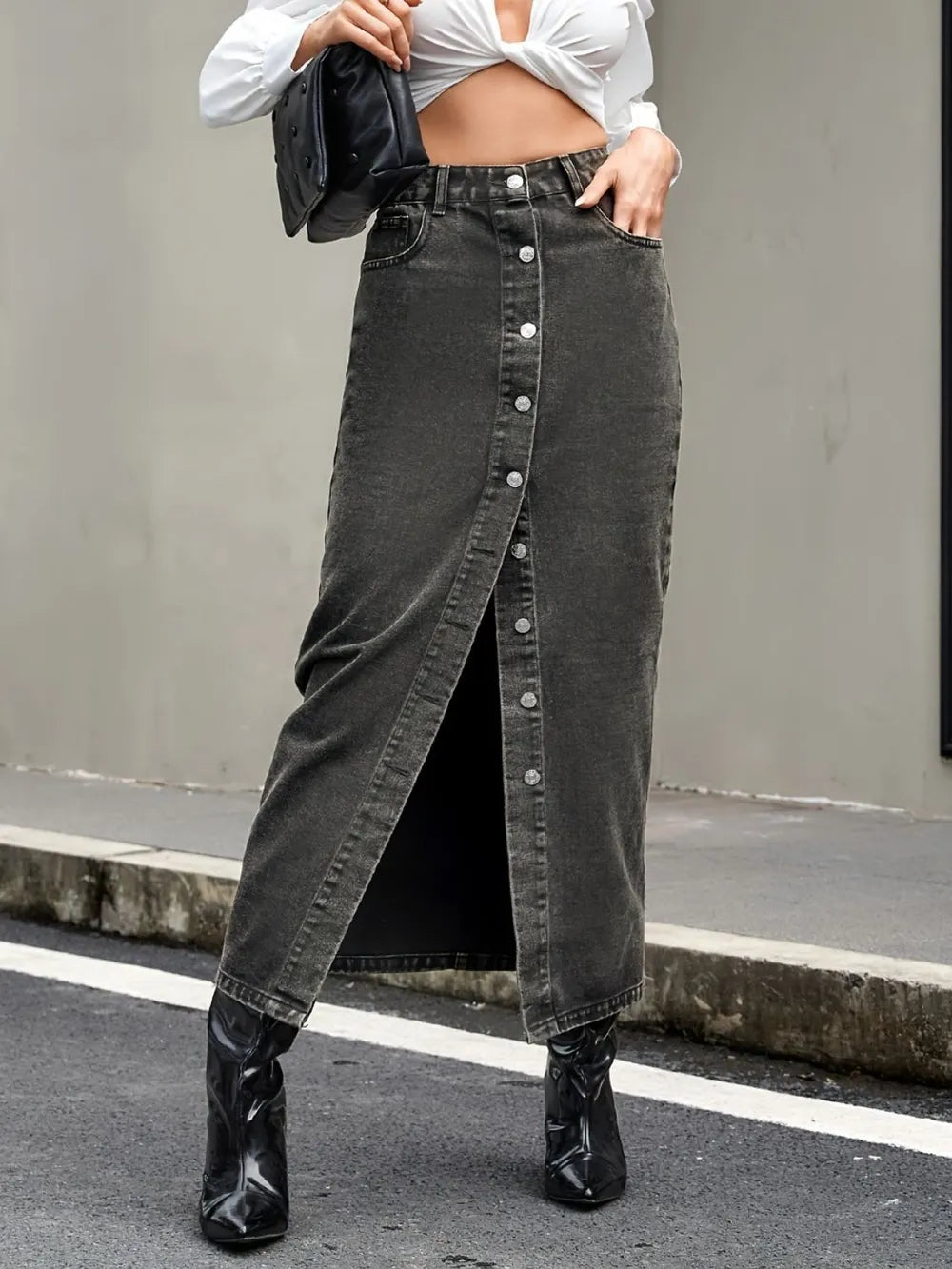 Playful Retro Multi Button Denim Skirt