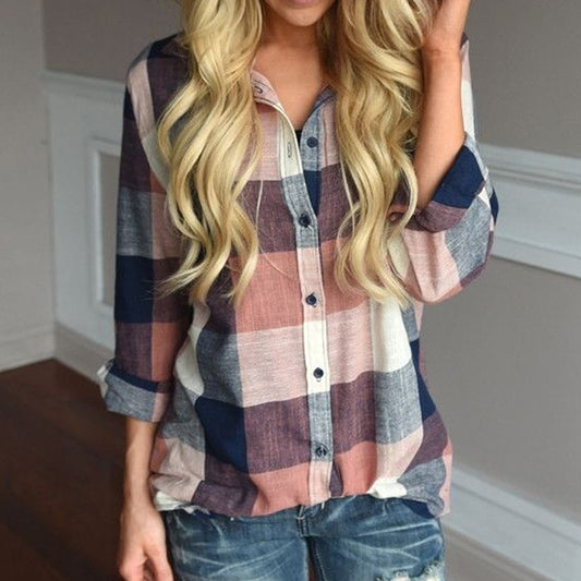 Harajuku Style Women's Casual Long Sleeve Plaid Shirt