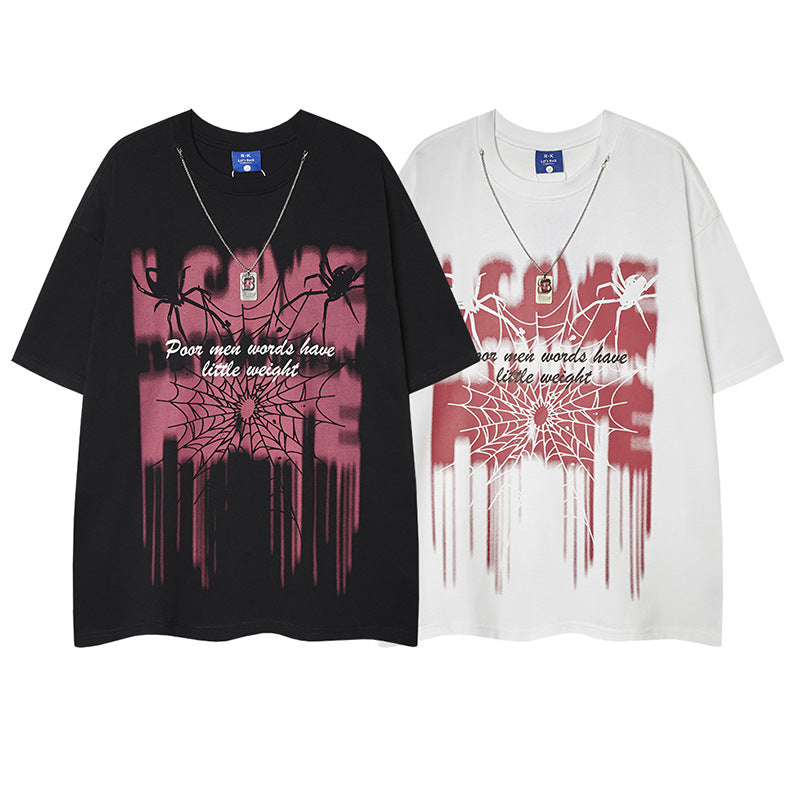 Playful Street Style Spider Web Graffiti T-Shirt