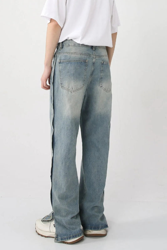 Playful Side Slit Baggy Jeans with Pockets