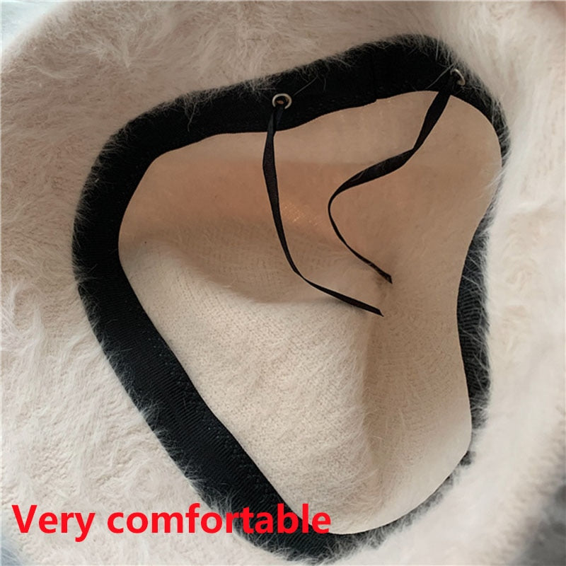 Harajuku Style Women's Solid Color Rabbit Fur Bucket Hat