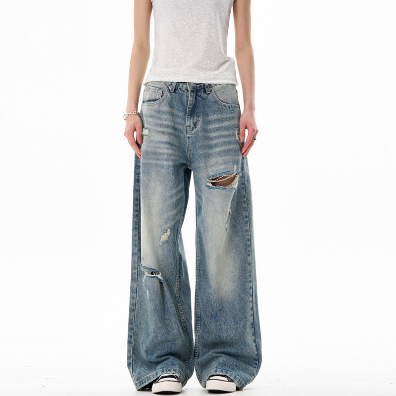 Loose Casual Ripped Wide Leg Pants