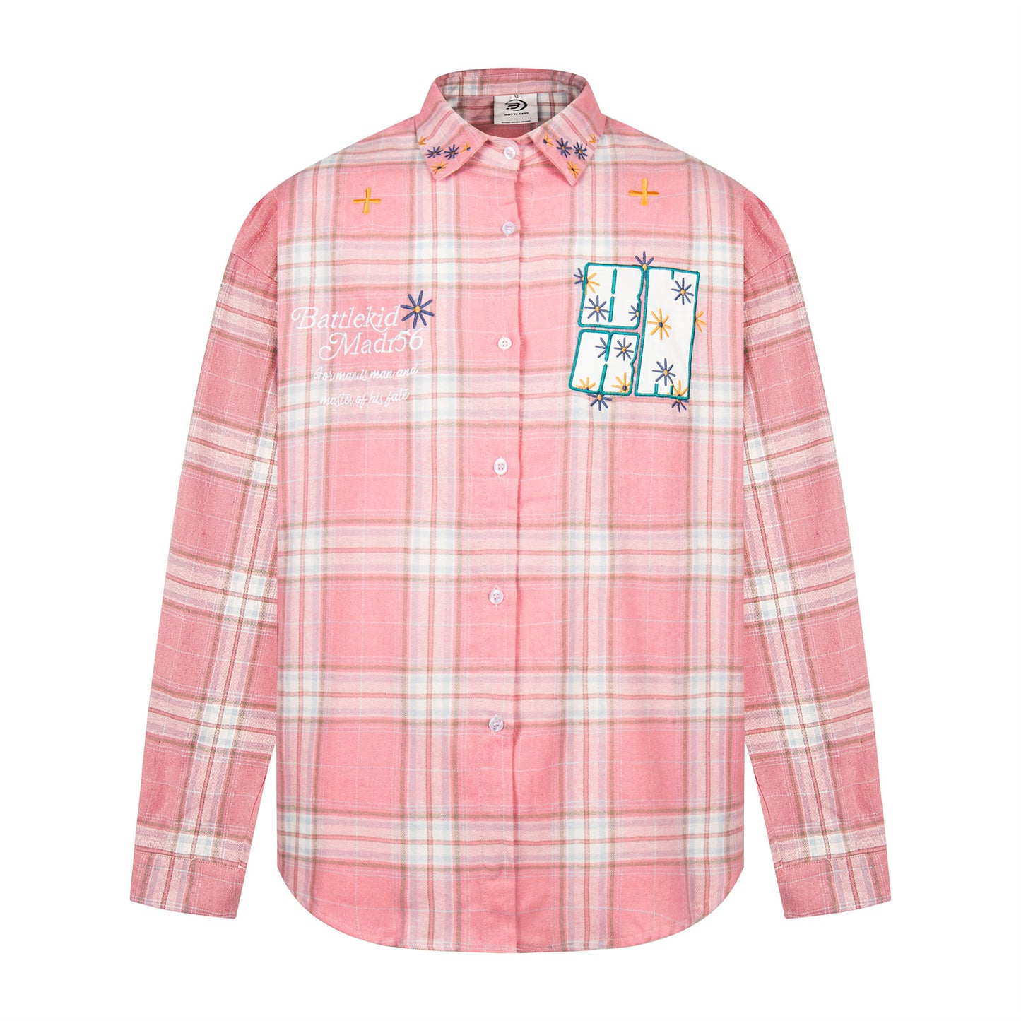 Harajuku Style Block Stripe Patchwork Embroidered Plaid Shirt