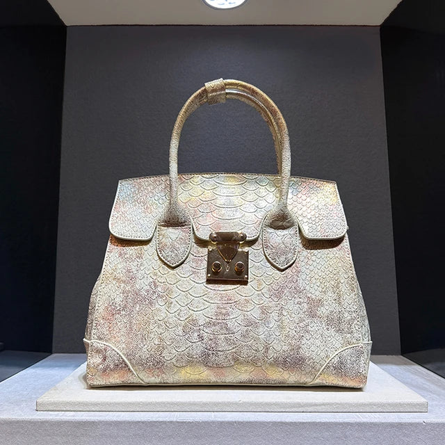 Luxury Leather Snake Print Crossbody Handbag for Women