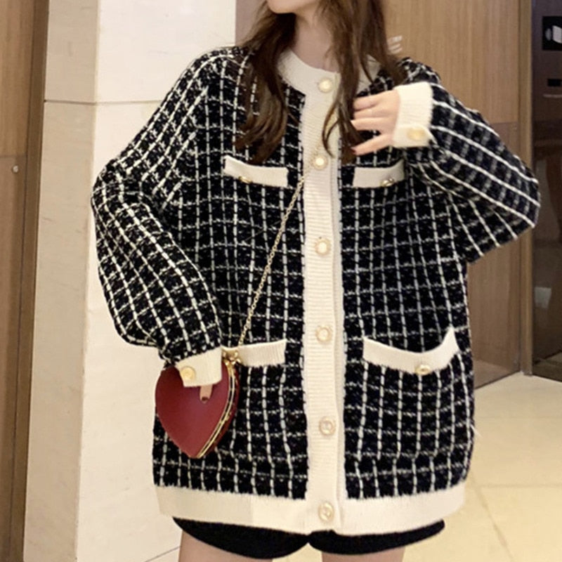 Harajuku Style Retro Plaid Cardigan Sweater Coat