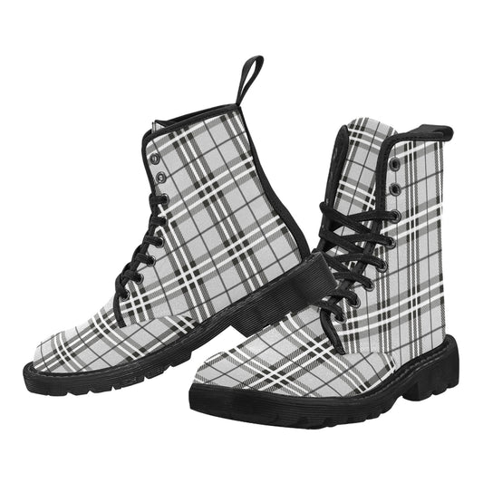 Gray Plaid Women's Lace Up Canvas Boots