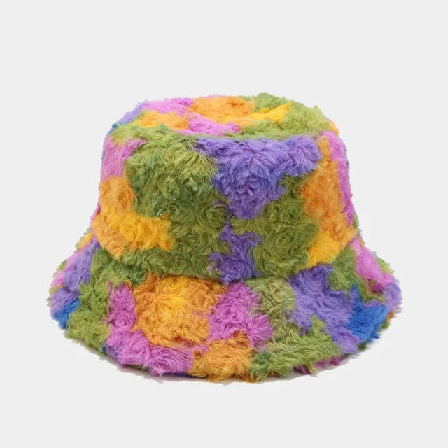 Harajuku Style Zebra Print Faux Fur Panama Bucket Hat