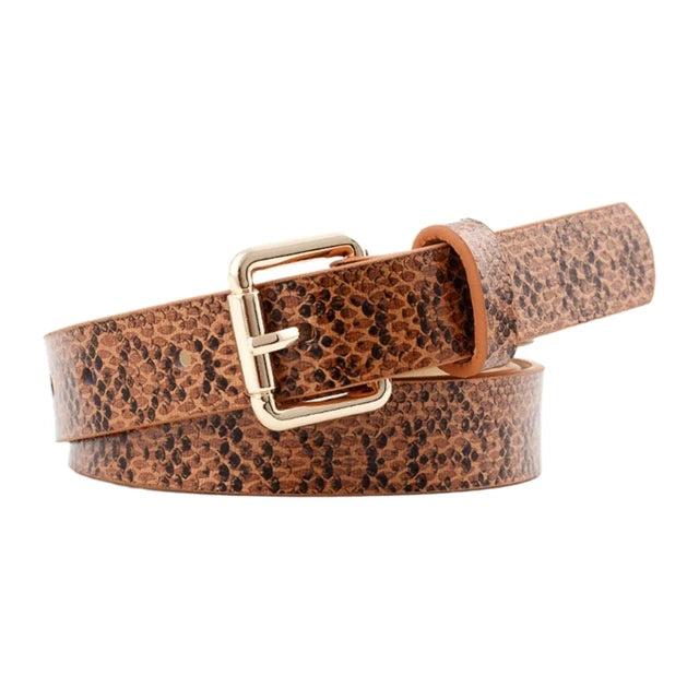 Vintage Leather Snake Pattern Waist Belt for Women