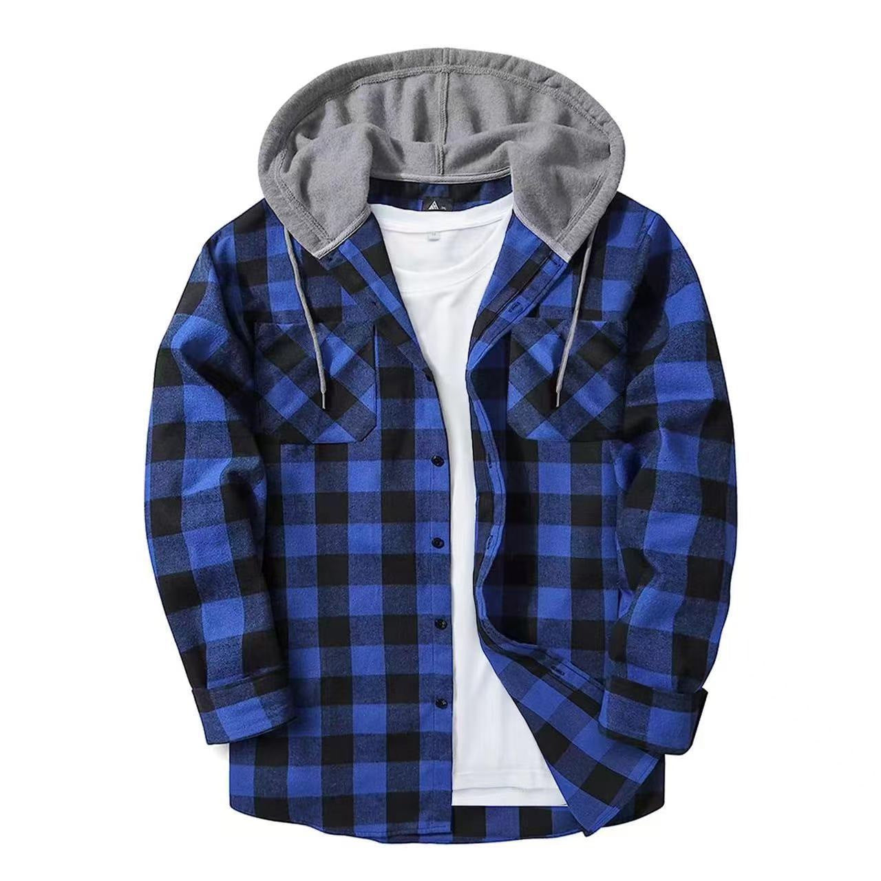 Harajuku Style Plaid Grid Hooded Shirt for Men