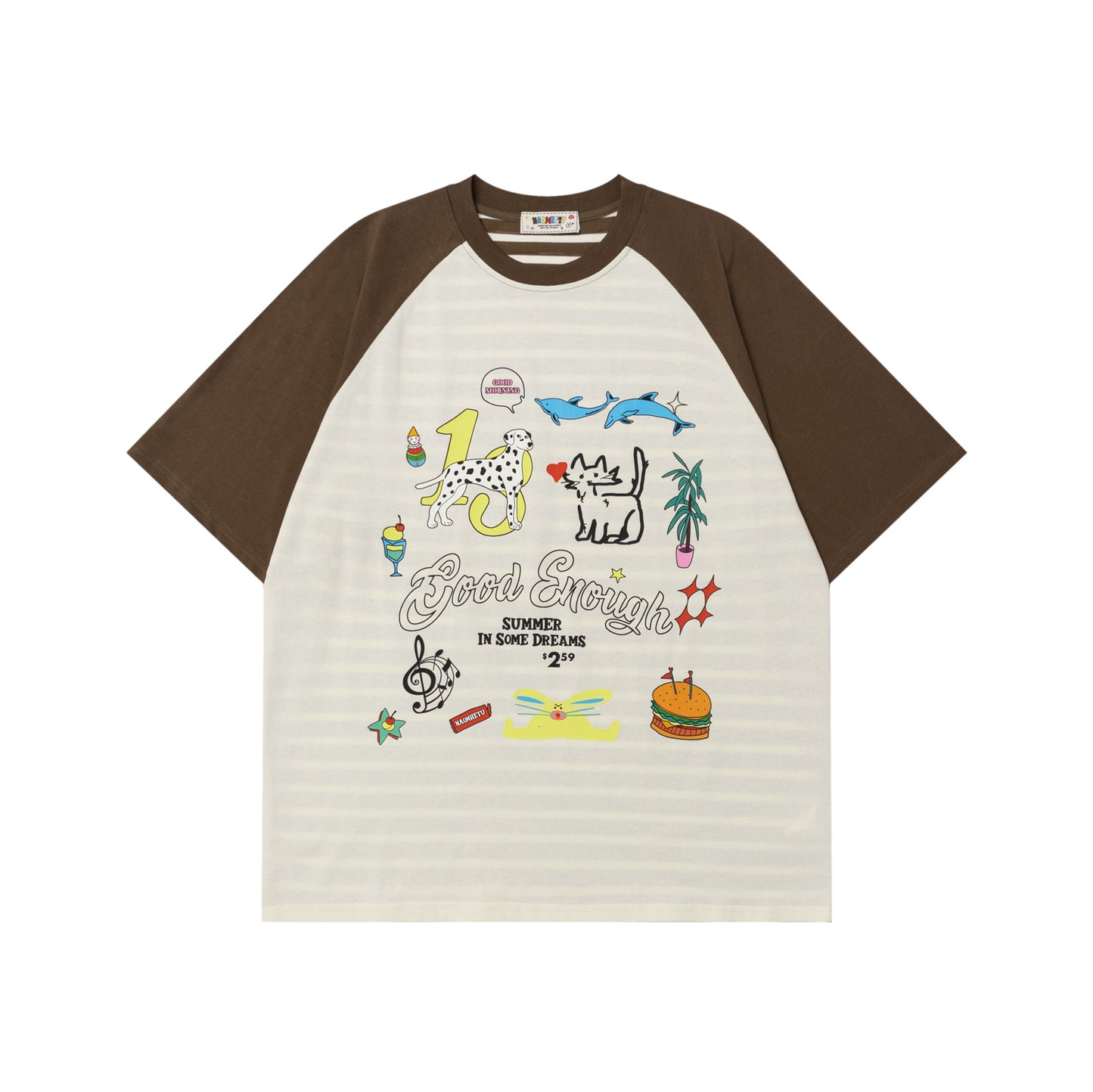 Color Block Cute Cat and Dog Print T-Shirt