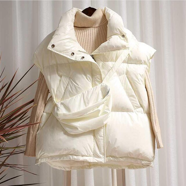 Harajuku Style Women's White Duck Down Coat with Waist Bag